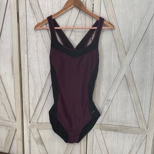 Speedo Burgundy and Black One-Piece Swimsuit